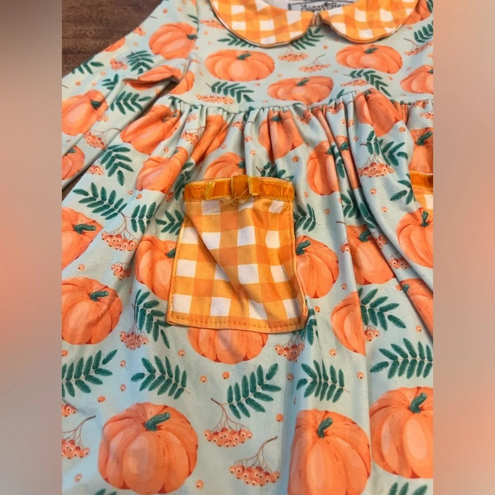 Sugar Bee Pumpkins on‎ Mint Twirl Dress size 12 months